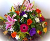 A basket of bright-coloured flowers - click to enlarge